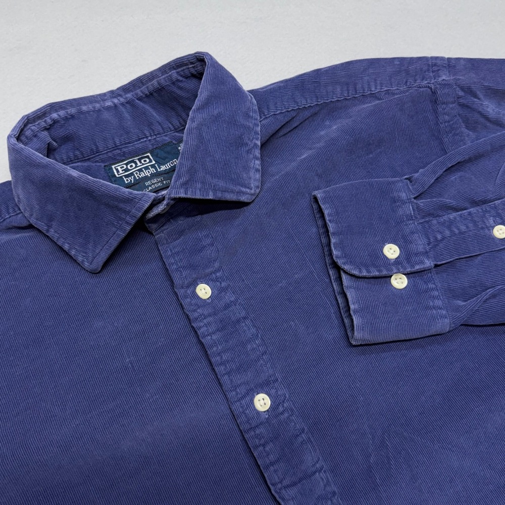 Polo Ralph Lauren Regent XL 17 Classic Fit Navy Blue Corduroy Shirt Mens Y2K VTG